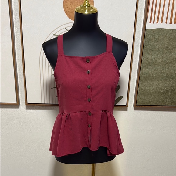 Red Buttoned Peplum Tank Top - Picture 1 of 6